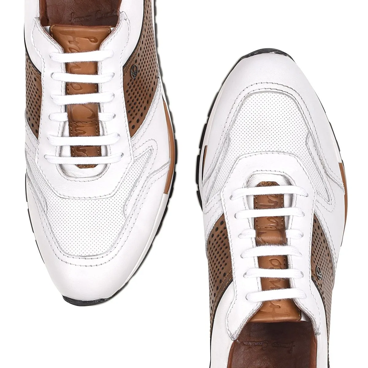 130KNTV - Cuadra white & brown casual fashion leather sneakers for men