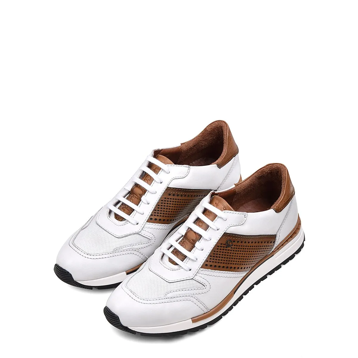 130KNTV - Cuadra white & brown casual fashion leather sneakers for men