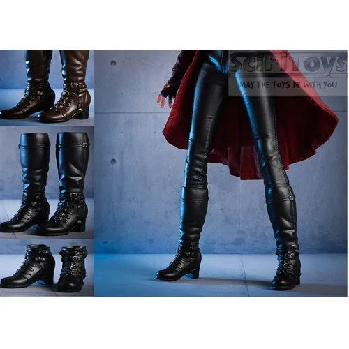 1:6 Female Custom Parts - High Heel Long Boots with Removable Gaiters Black / Brown suit Wanda Scarlet Witch