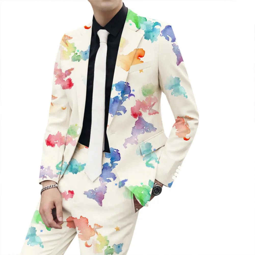 2-Piece Men's Ink Print Dress Blazer Pants Set