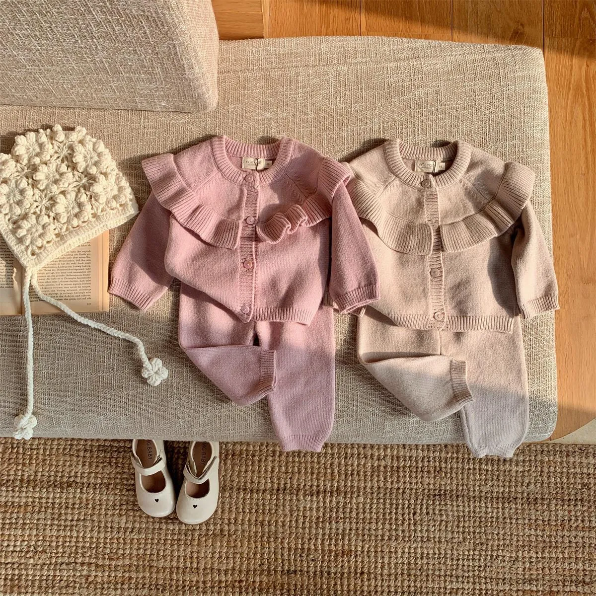 2 Pieces Set Baby Girls Solid Color Cardigan And Pants Wholesale 231019219