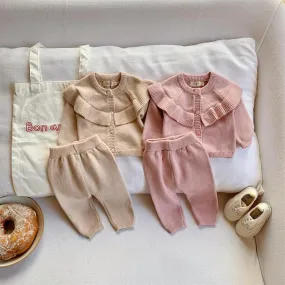 2 Pieces Set Baby Girls Solid Color Cardigan And Pants Wholesale 231019219