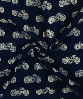 2.5m Blue handblock printed cotton bicycle print kurta material