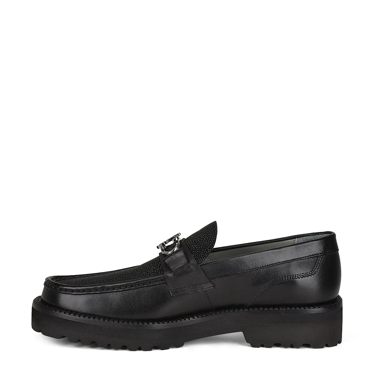 2D7MTTS - Cuadra black casual stingray leather platform bit moccasins for men