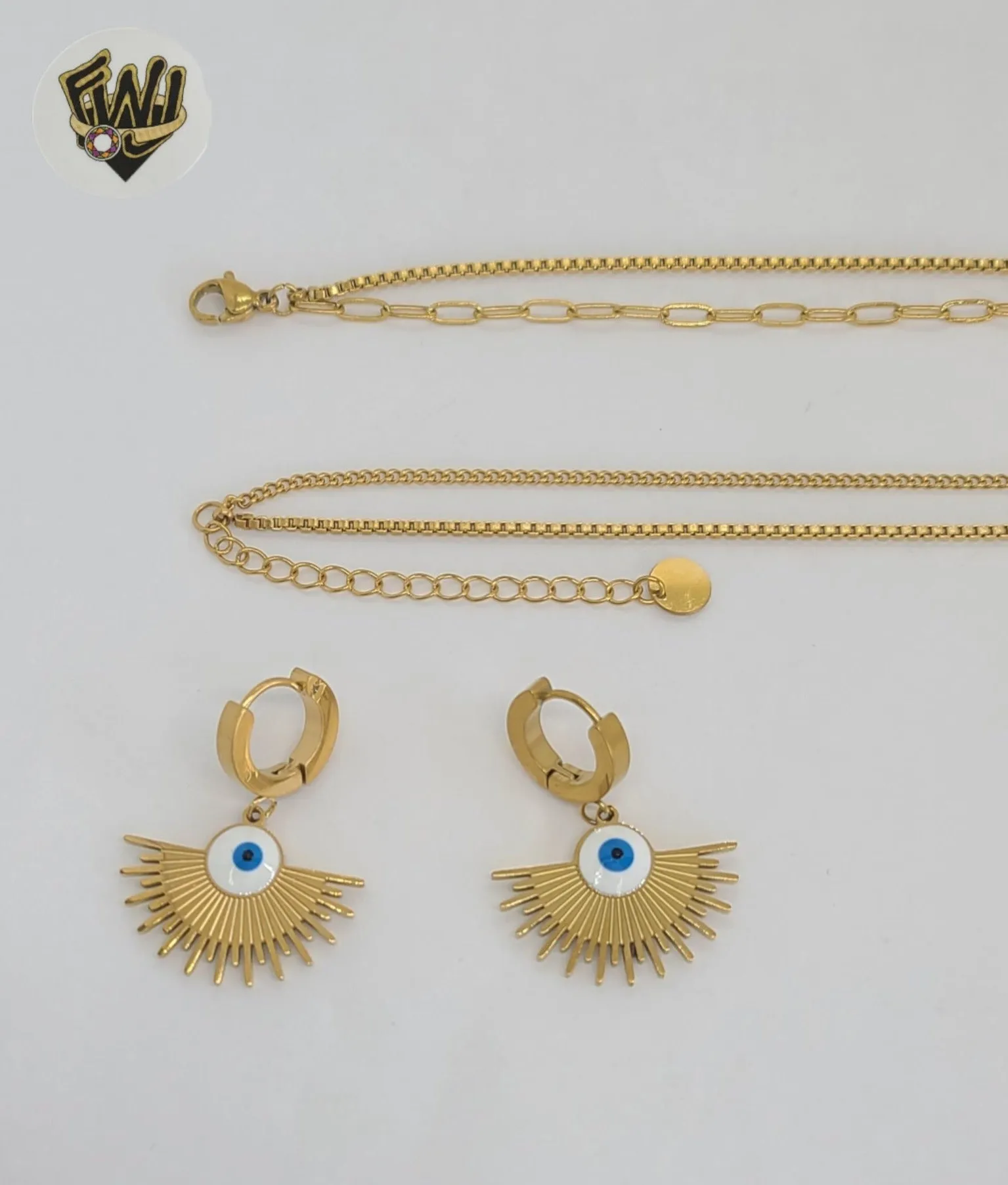 (4-7040) Stainless Steel - 1.5mm Layering Evil Eye Necklace Set - 16