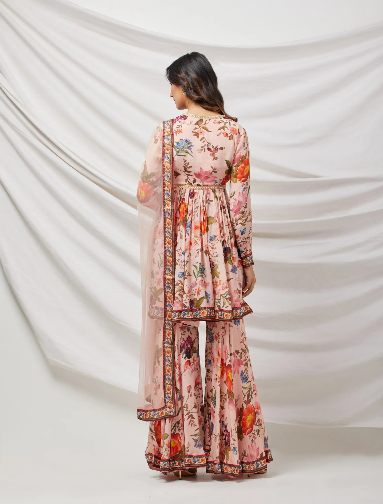 50Z875-RO Light Pink Floral Embroidered Silk Sharara Suit Set