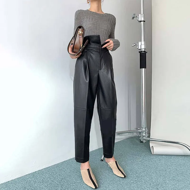 Ankle Length Faux Leather Pants