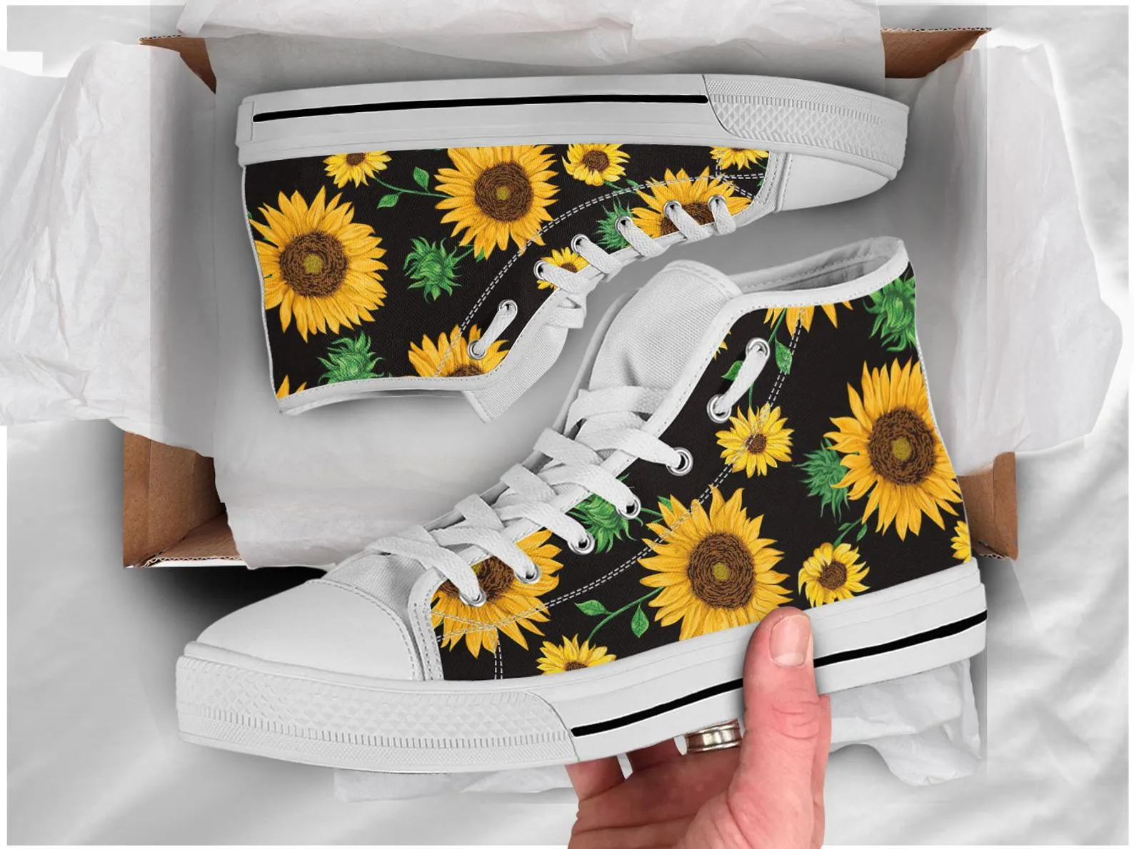 Best Sunflower Shoes Sunflower Sneakers Cute Shoes Sunflower Lover Gifts Custom High Top Converse Style Sneakers For Adults Women & Men