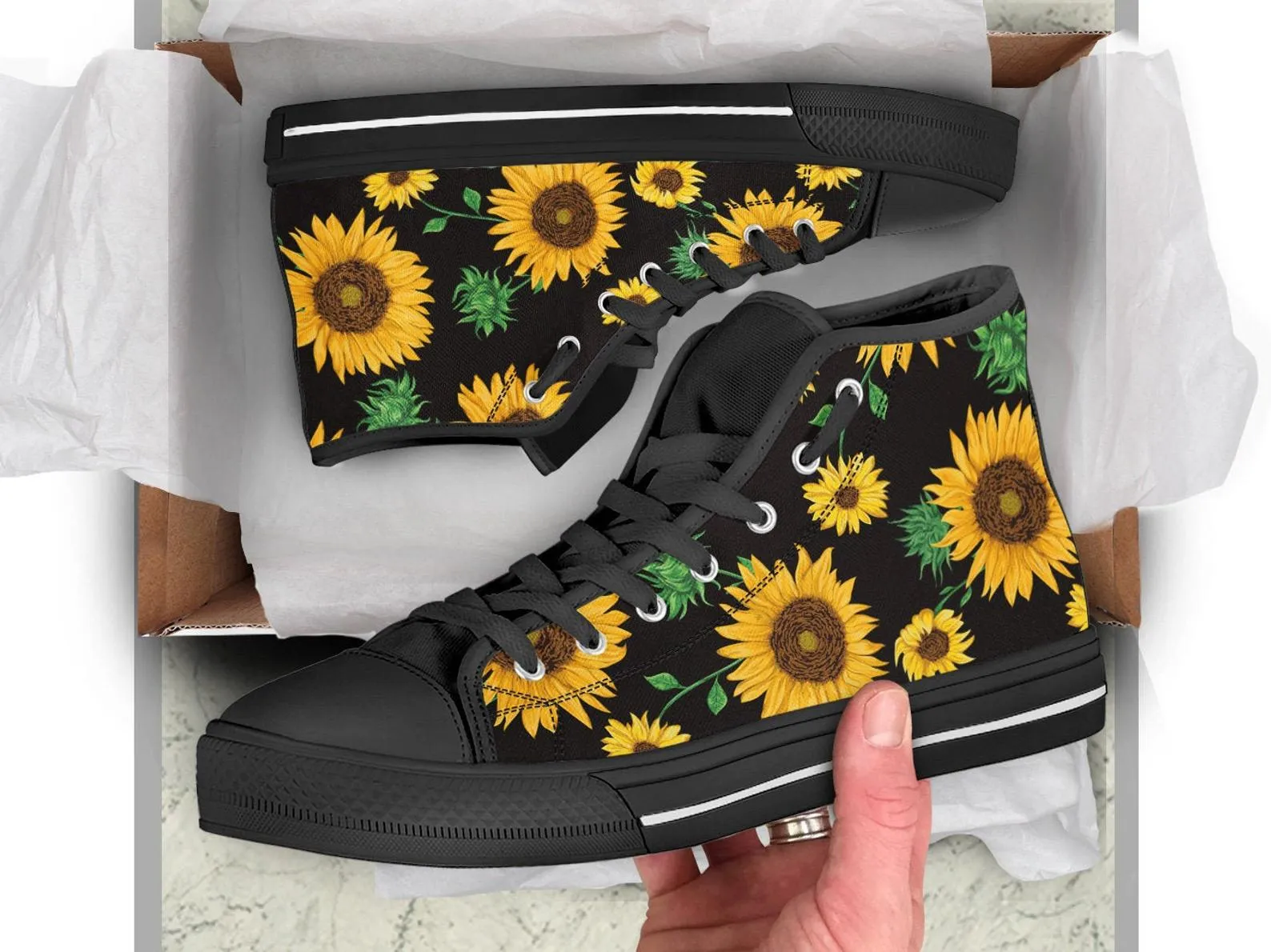 Best Sunflower Shoes Sunflower Sneakers Cute Shoes Sunflower Lover Gifts Custom High Top Converse Style Sneakers For Adults Women & Men