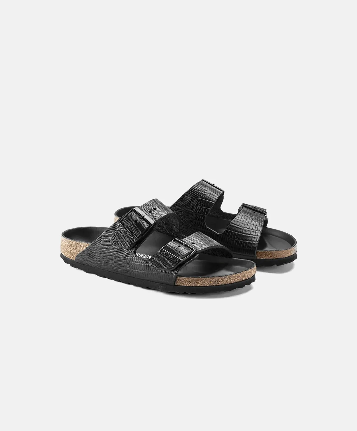 Birkenstock Arizona Embossed Smooth Leather Black Lizard Texture Sandals