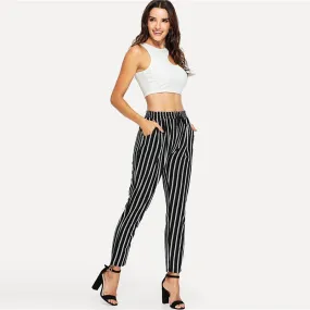 BLACK & WHITE SASSY STRIPE ANKLE PANTS