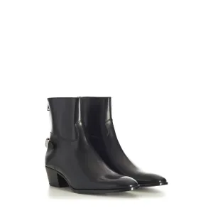 Black Leather Zipped Isaac Ankle Boots - Back Buckle