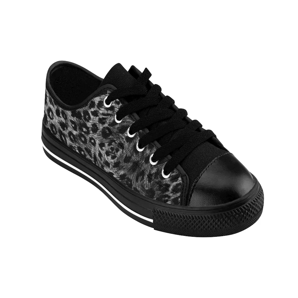 Black Leopard Print Men's Sneakers, Designer Wild Animal Print Best Low Top Shoes For Men