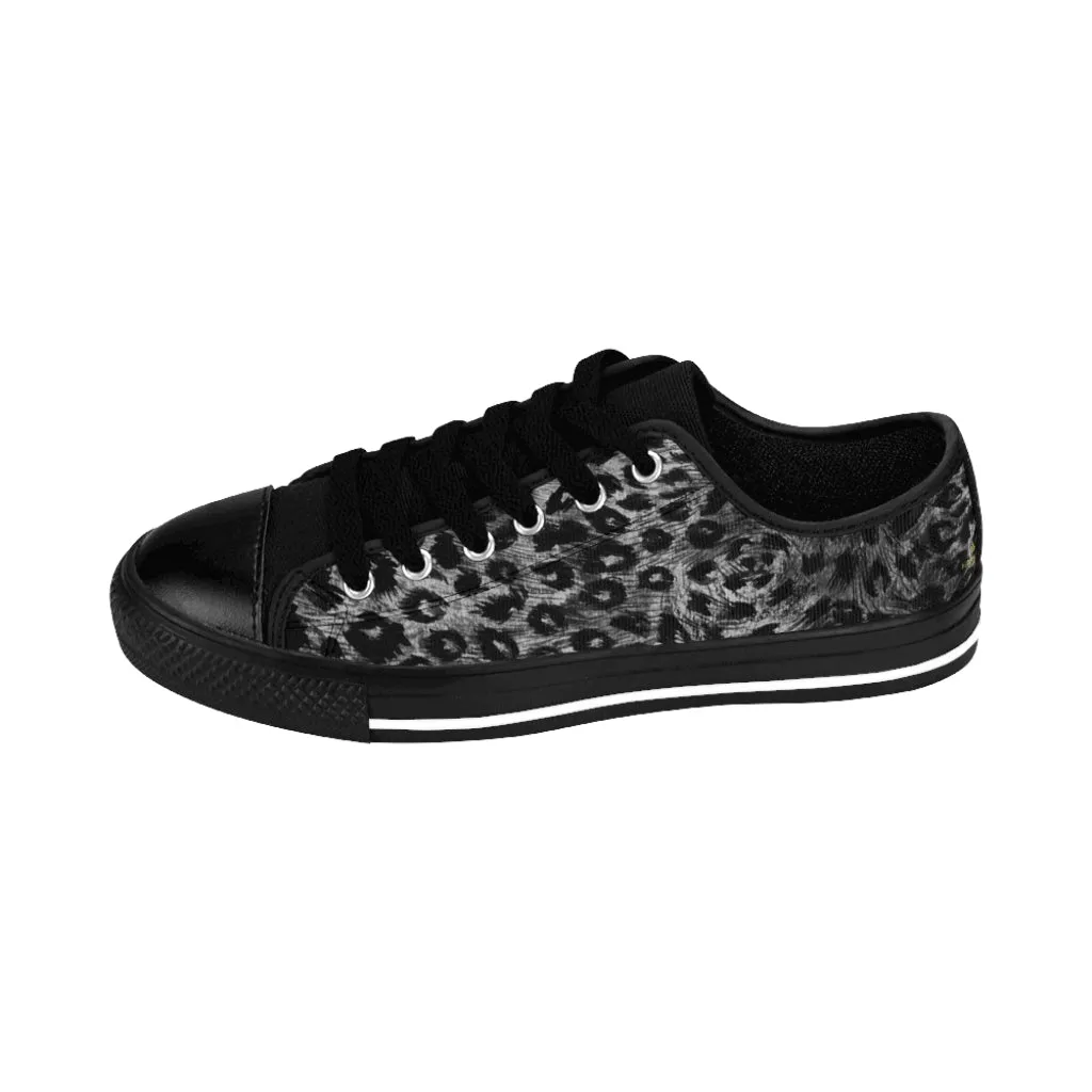 Black Leopard Print Men's Sneakers, Designer Wild Animal Print Best Low Top Shoes For Men