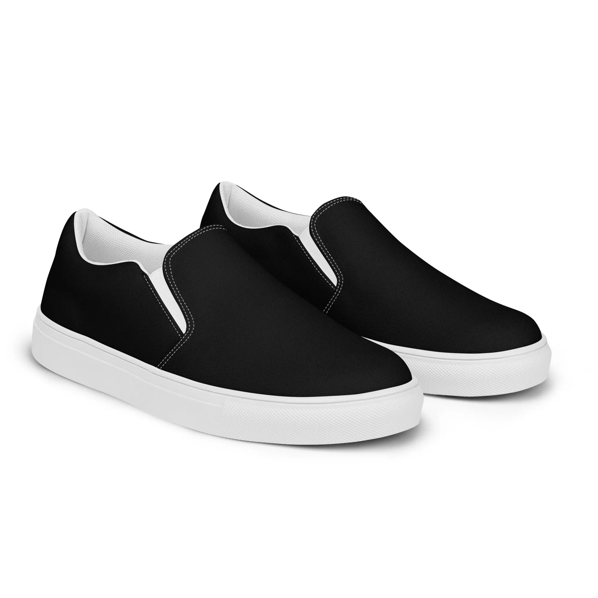 Black Slip Ons For Men, Solid Black Color Best Casual Breathable Men’s Slip-on Canvas Shoes (US Size: 5-13)