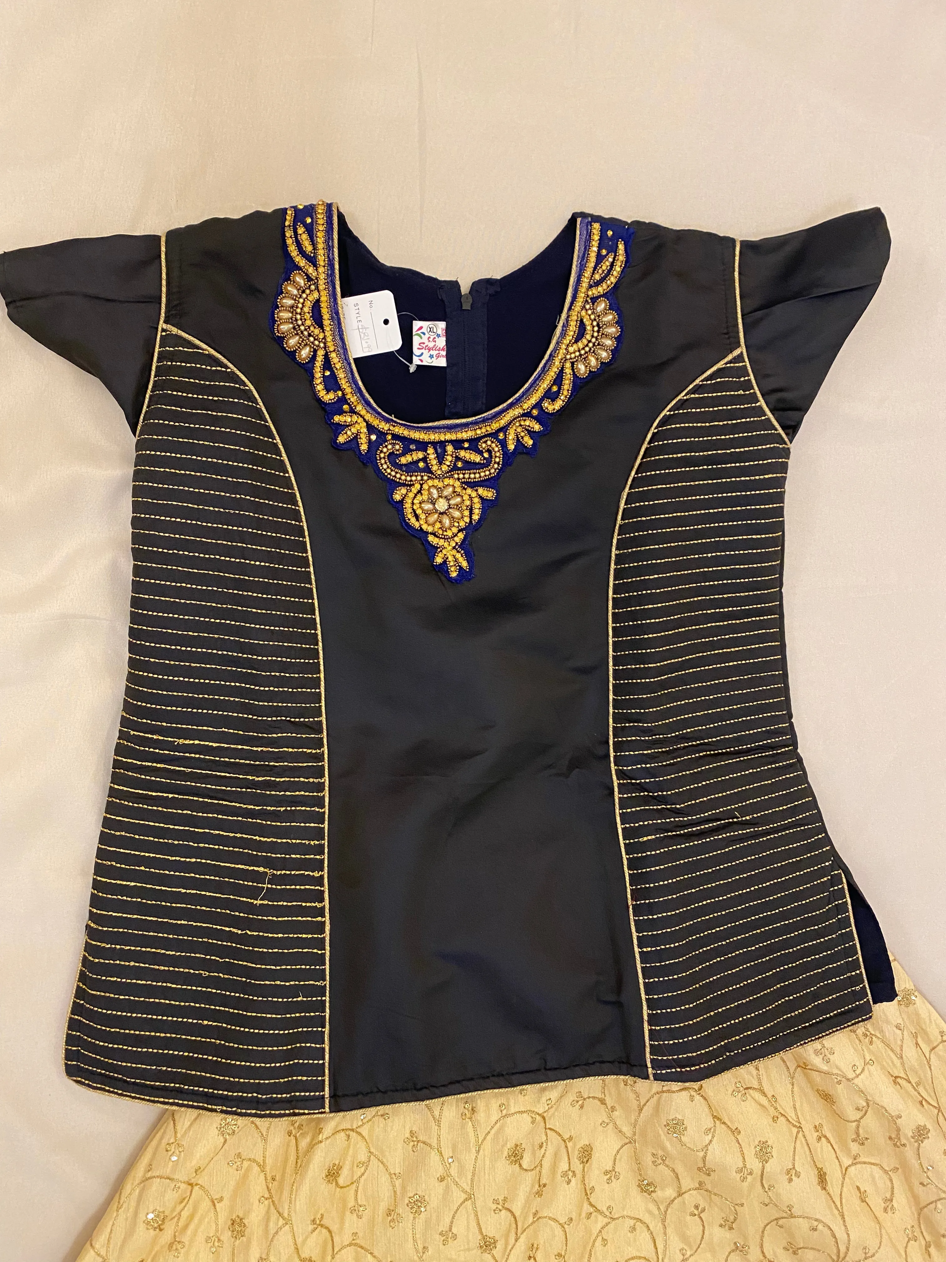 Black Top With Golden Skirt For Teen-Kids