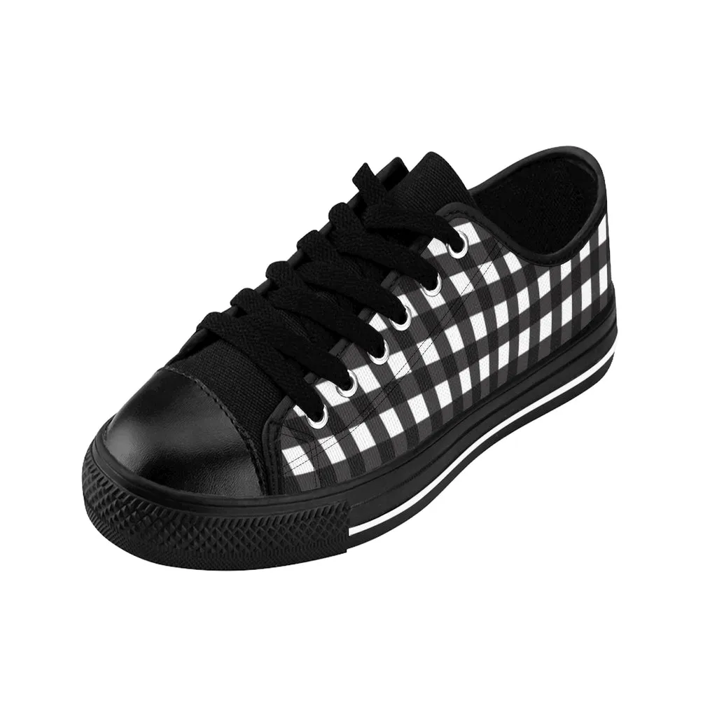 Black White Plaid Men's Sneakers, Buffalo Plaid Preppy Low Top Shoes For Men (US Size: 7-14)