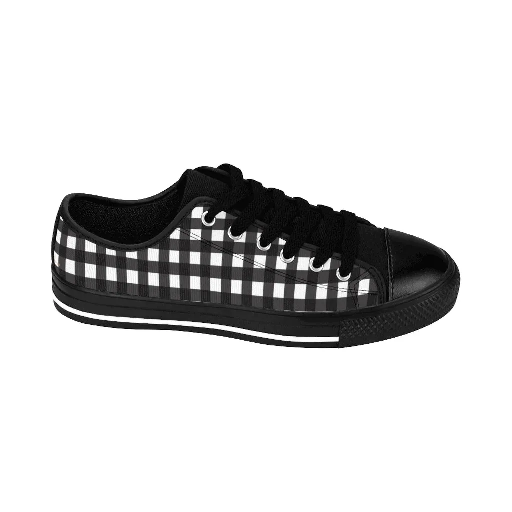 Black White Plaid Men's Sneakers, Buffalo Plaid Preppy Low Top Shoes For Men (US Size: 7-14)