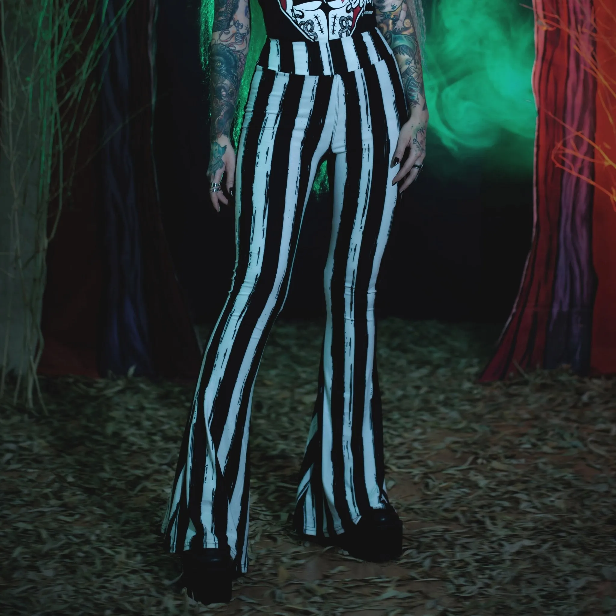 Black White Striped Hellz Bellz Flares