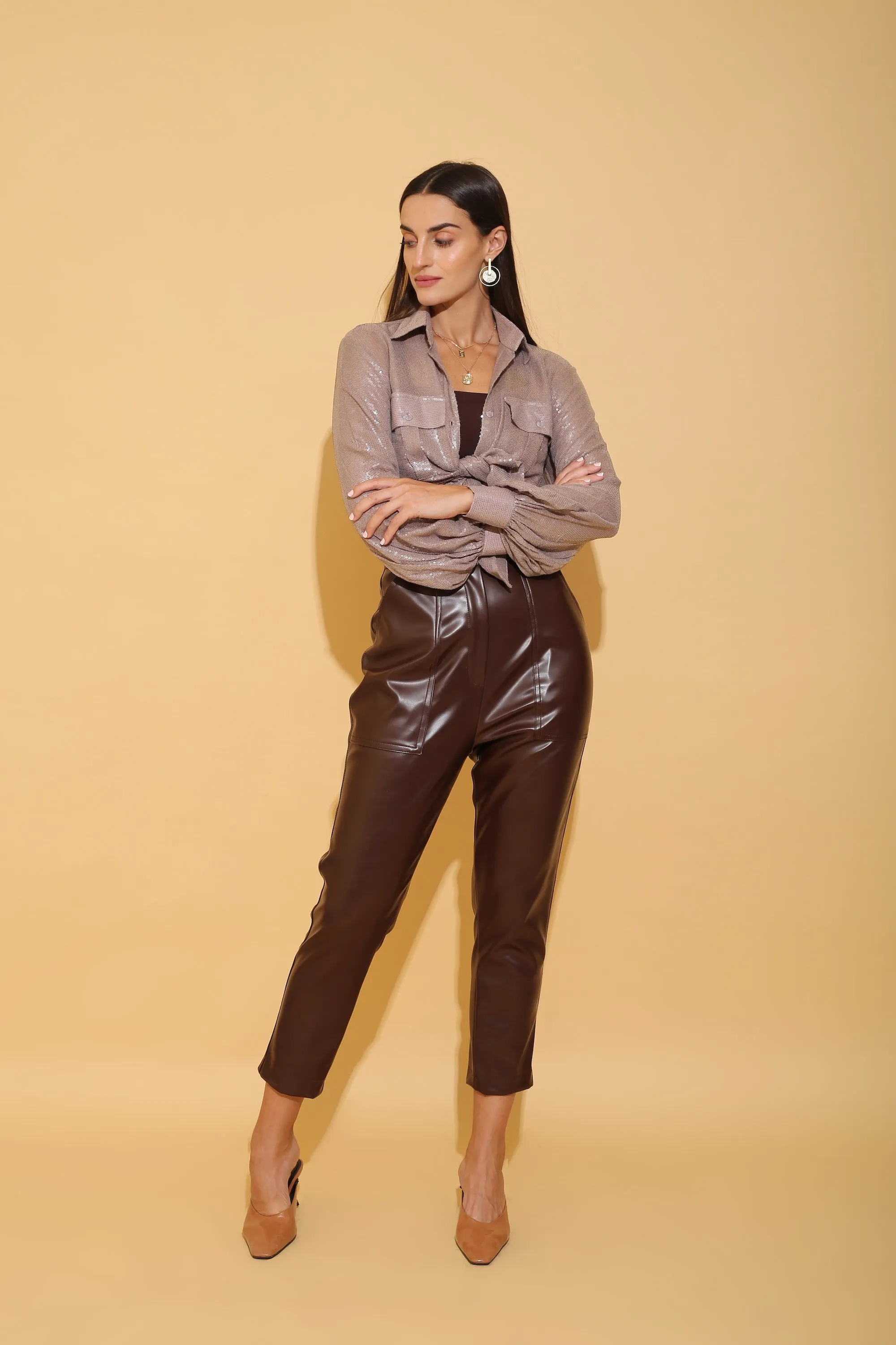 Brown Faux Leather Pants