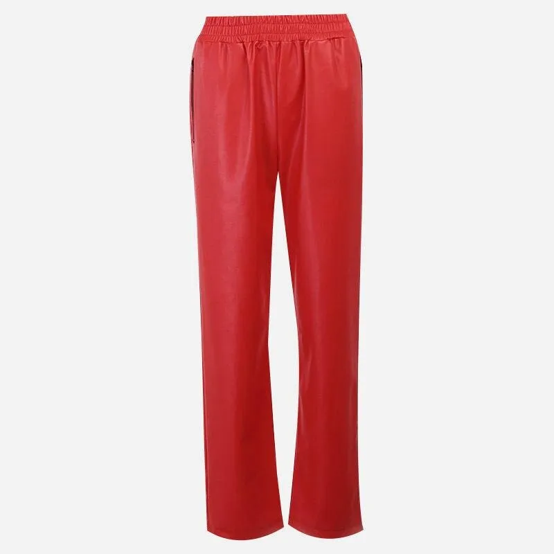 Casual Pocket Faux Leather Pants