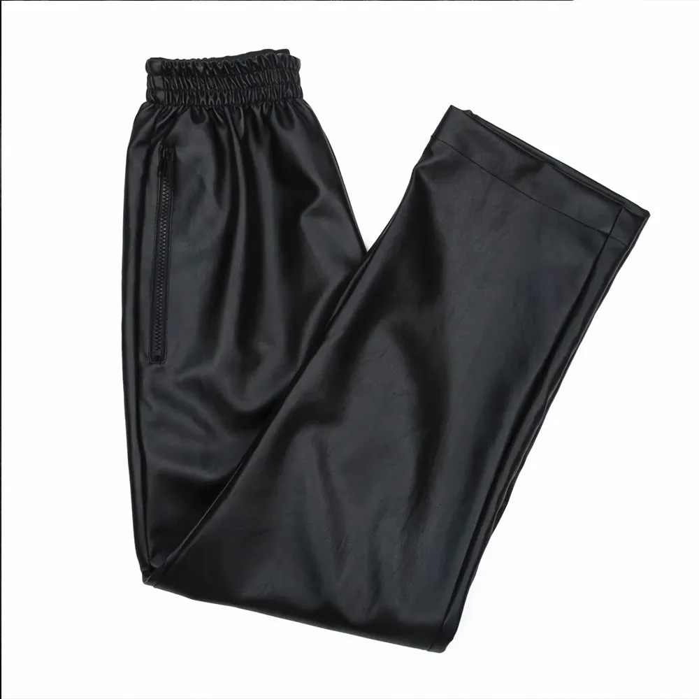 Casual Pocket Faux Leather Pants