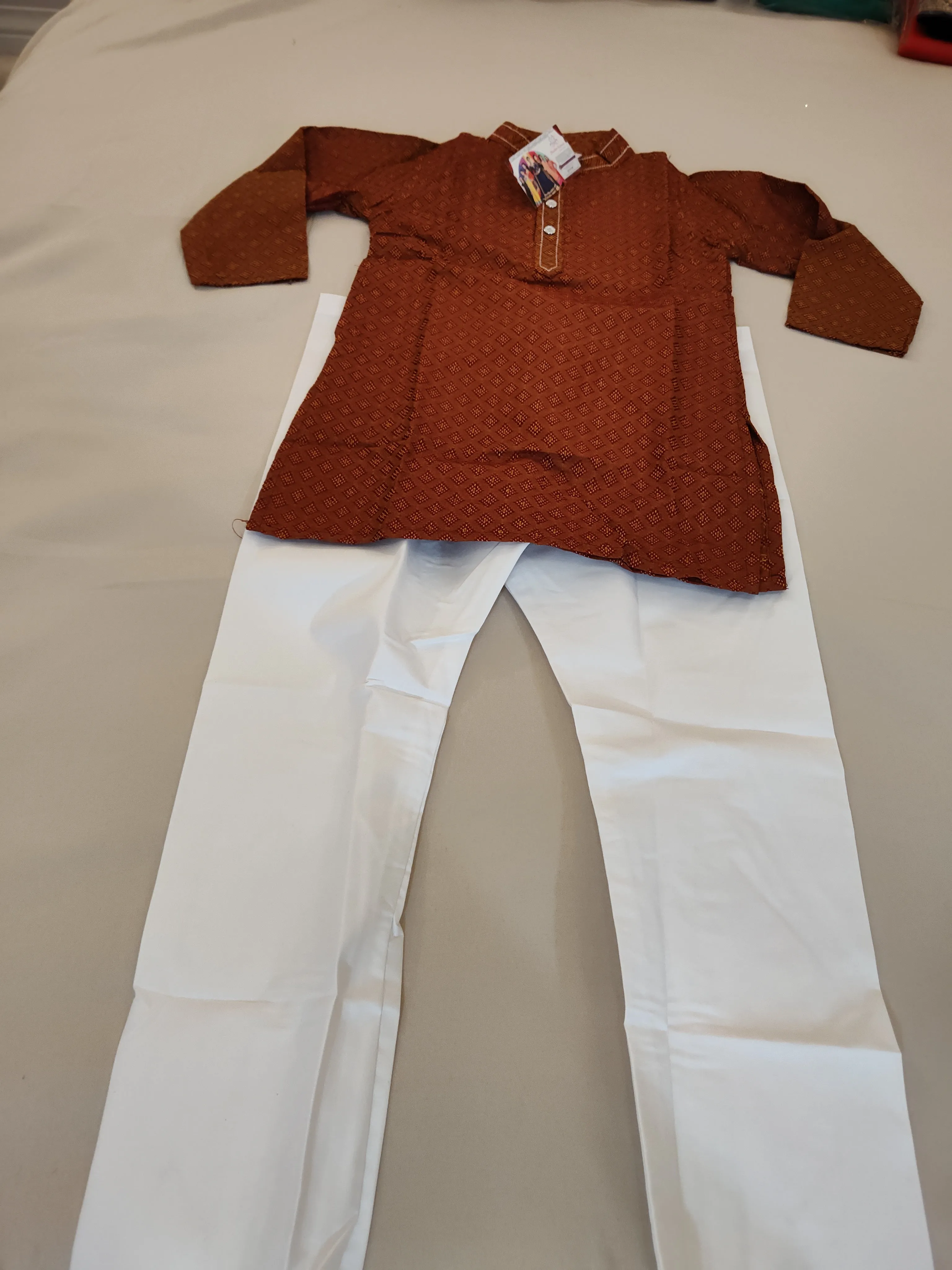 Charming Brown Color Cotton Kurta With Pajama Pants For Kids