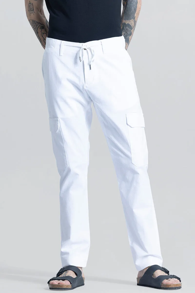 City Breeze White Linen Cargo Pant