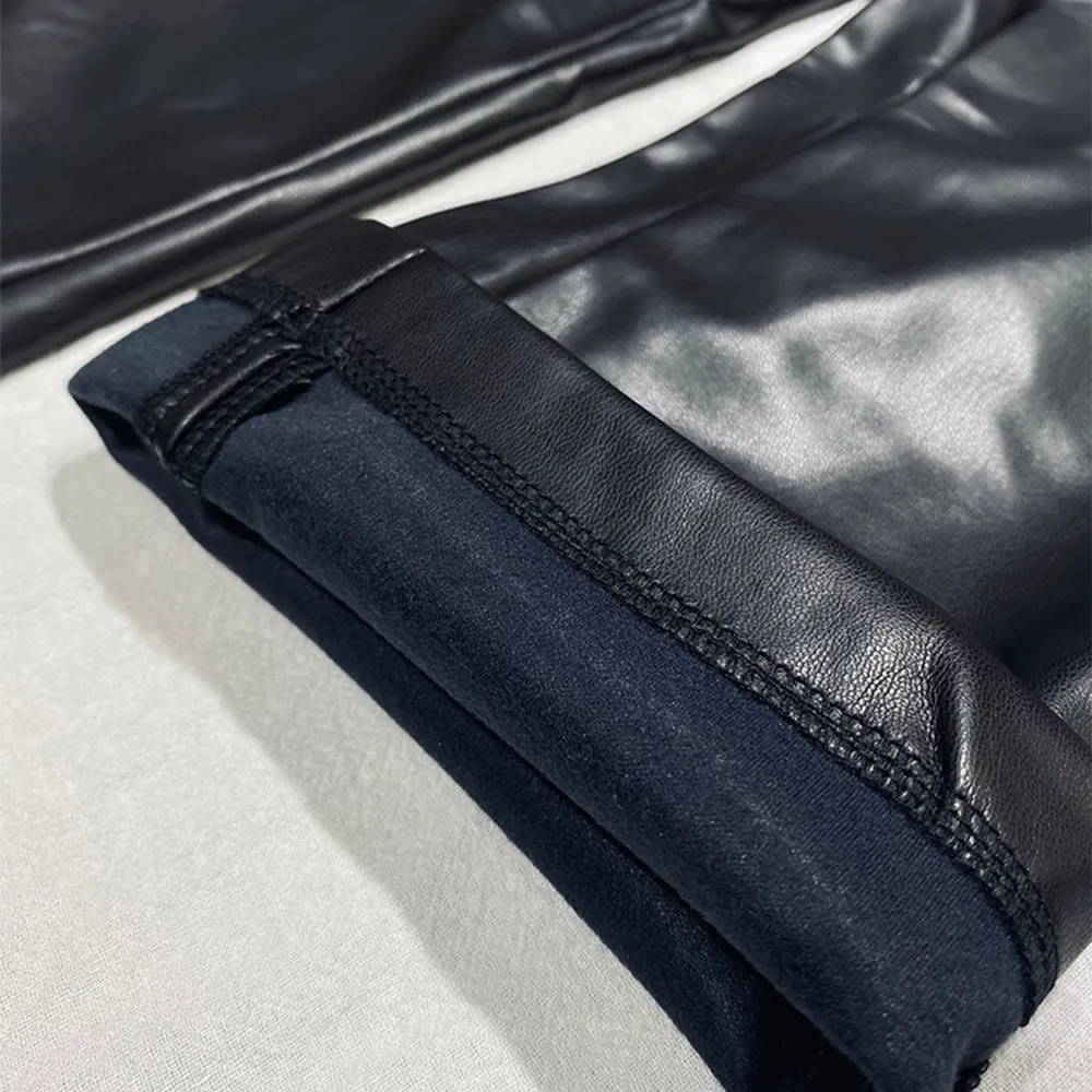 Classic Casual Faux  Leather Pants