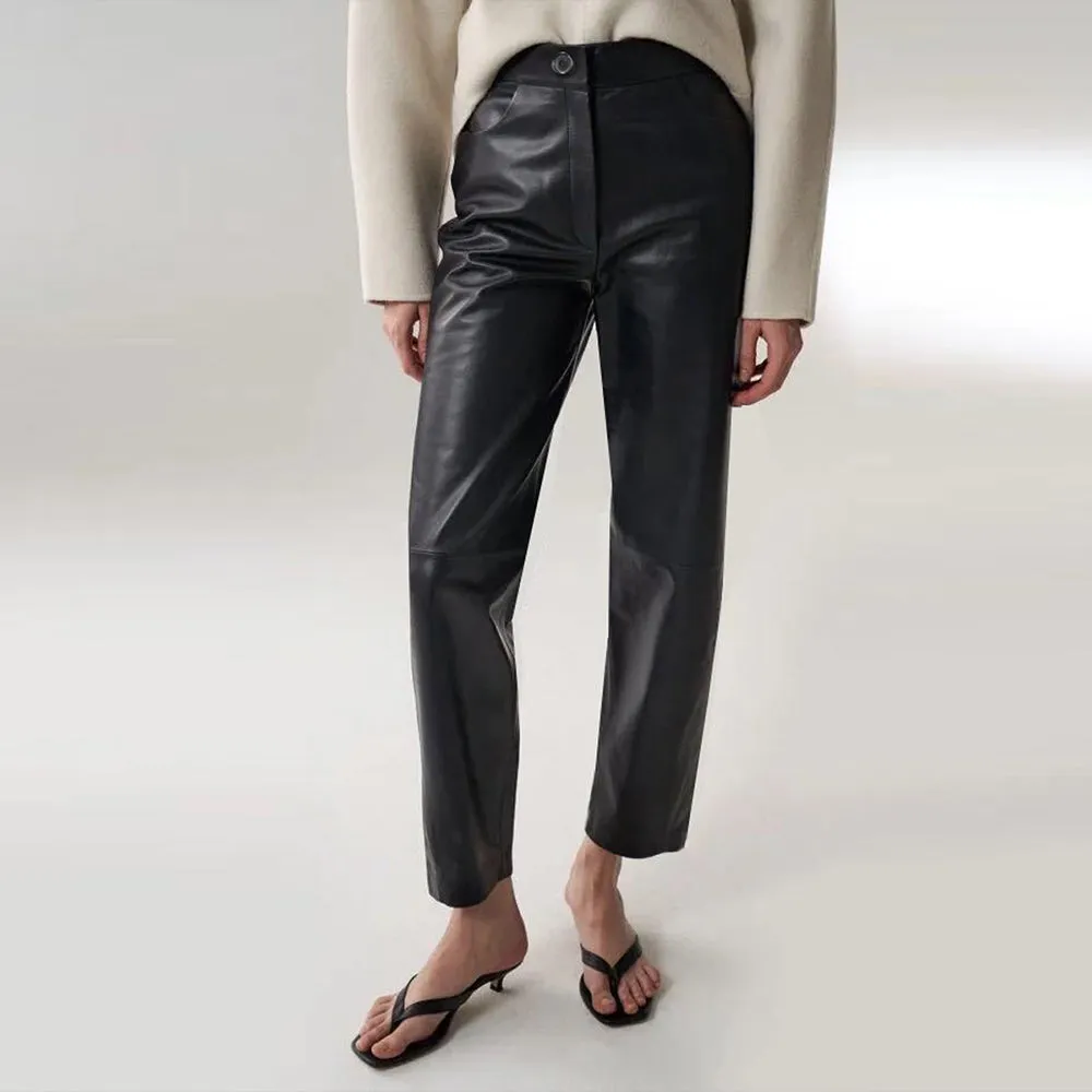 Classic Casual Faux  Leather Pants