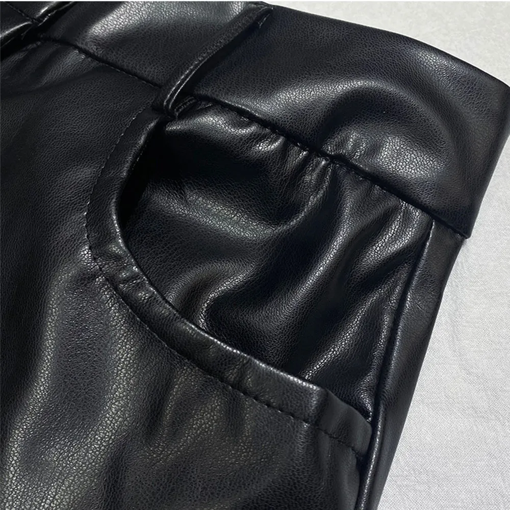 Classic Casual Faux  Leather Pants