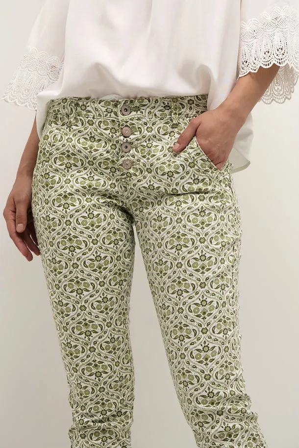 Cream Lina 7/8 Pant Baily Fit - Green Tile