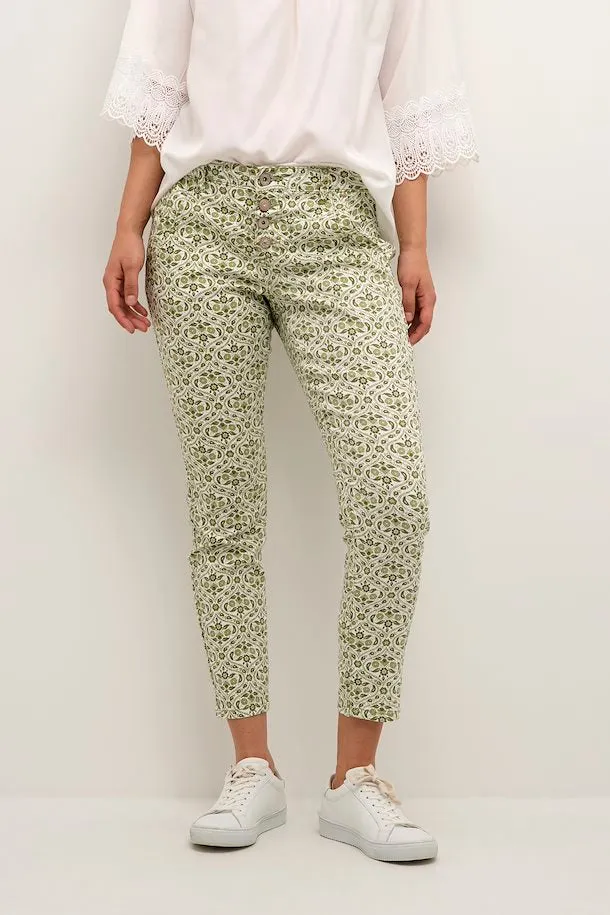 Cream Lina 7/8 Pant Baily Fit - Green Tile