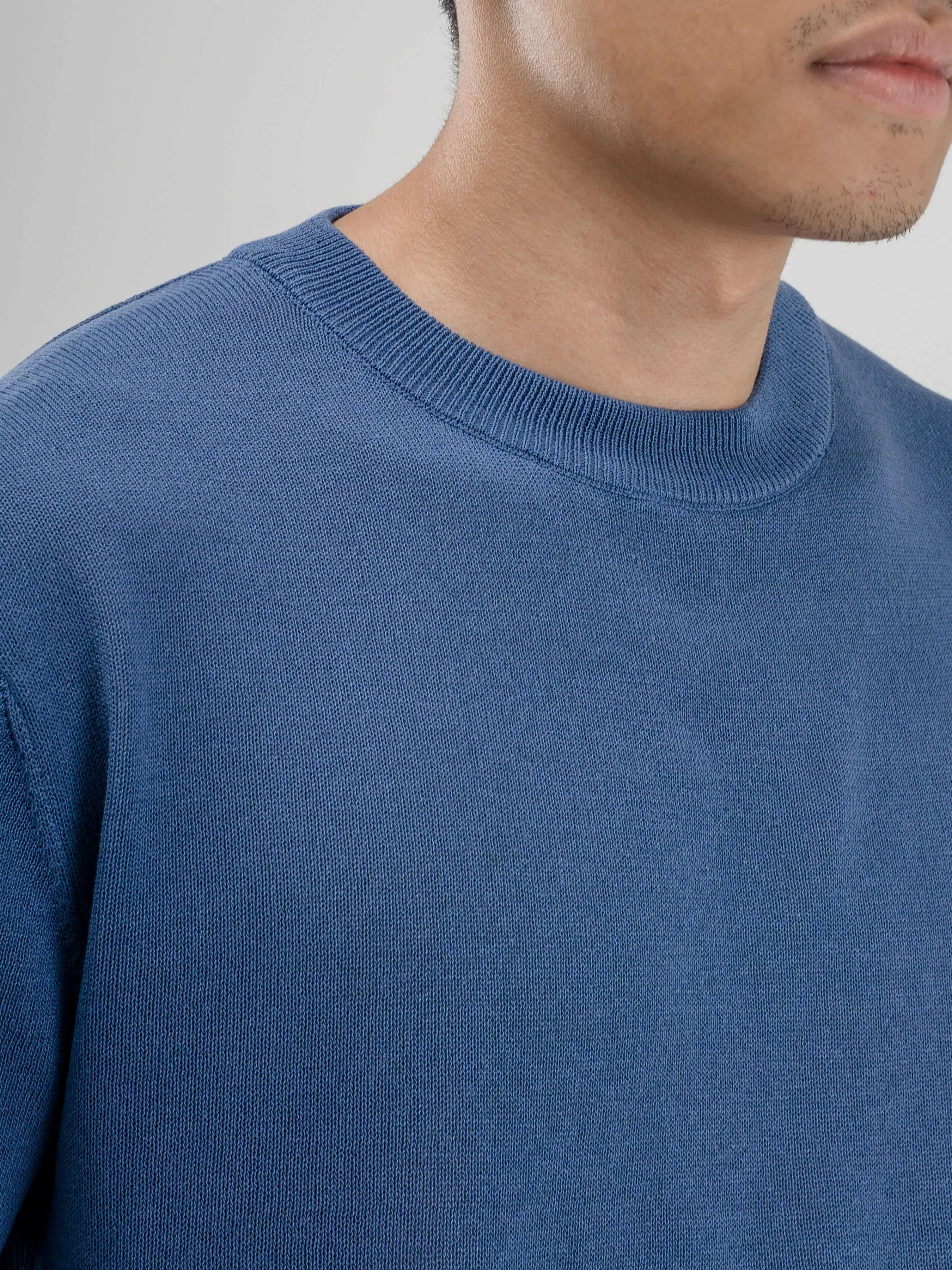 Dany Round Neck Knit Tee - Steel Blue