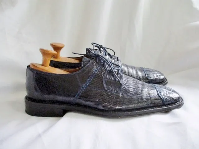 DAVID EDEN LEX Lizard Croc Leather OXFORD Shoe BLUE 11.5 Square Toe Derby Mens