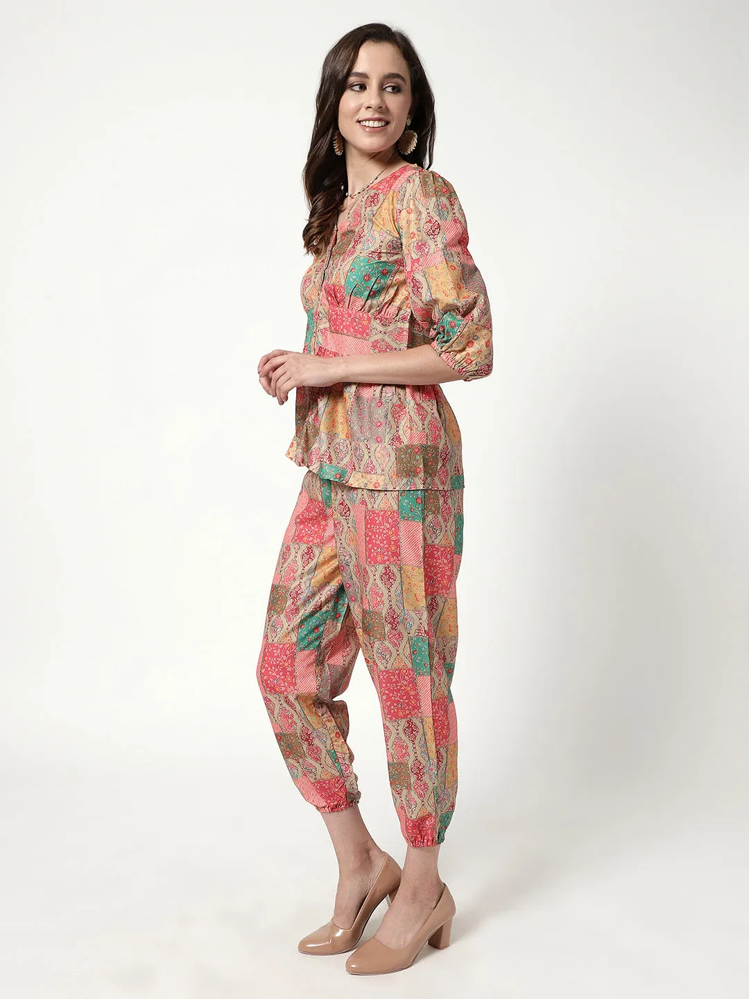 Digital Printed Patchwork Style Top With Pant Set