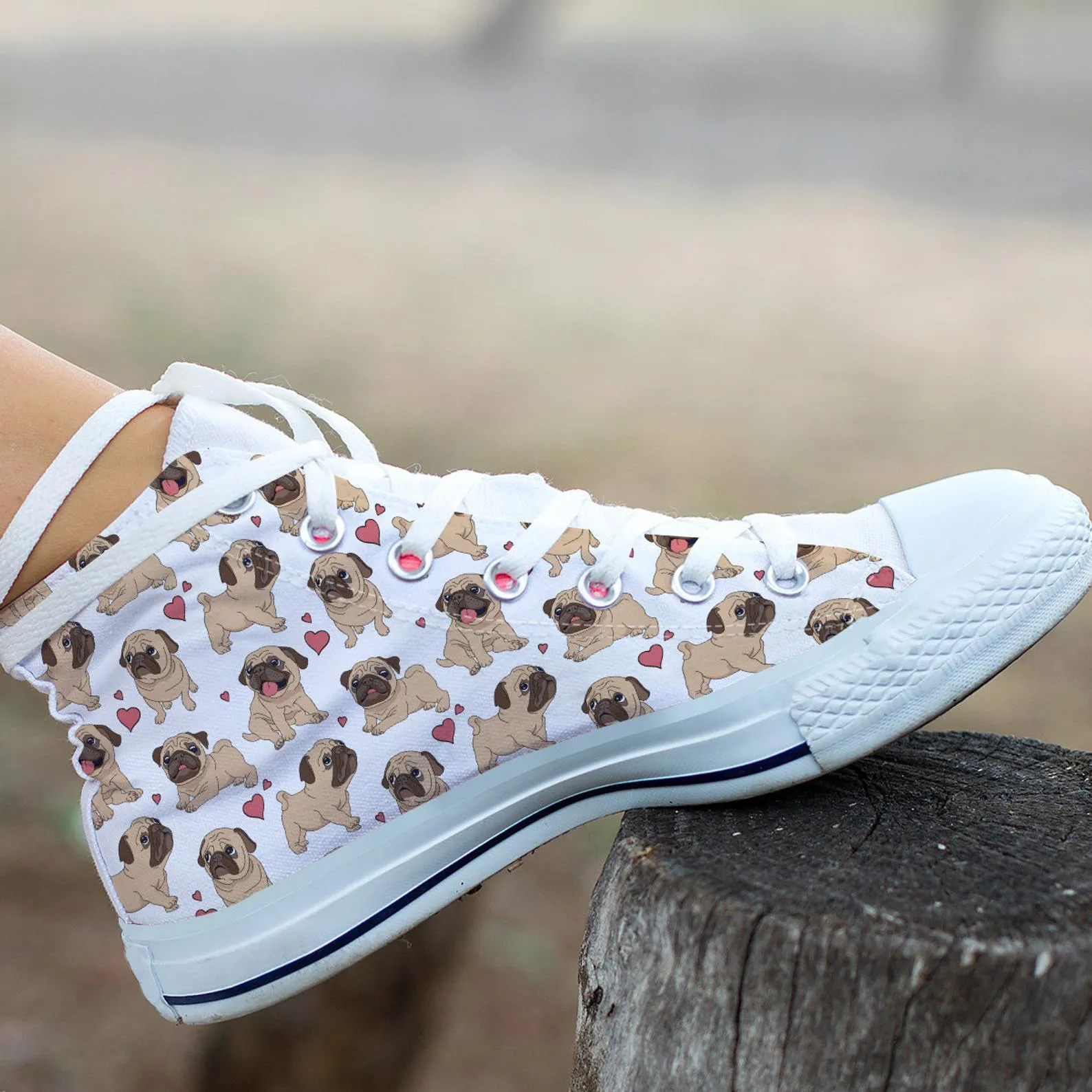 Dog Lover Shoes Dog Pattern Sneakers Pug Print Cute Shoes Dog Owner Gifts Custom High Top Converse Style Sneakers For Adults Women & Men