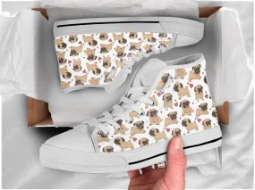 Dog Lover Shoes Dog Pattern Sneakers Pug Print Cute Shoes Dog Owner Gifts Custom High Top Converse Style Sneakers For Adults Women & Men