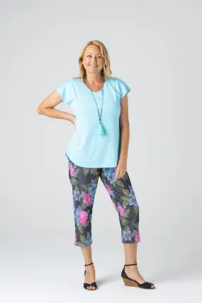 Floral Print Denim Capri Pants