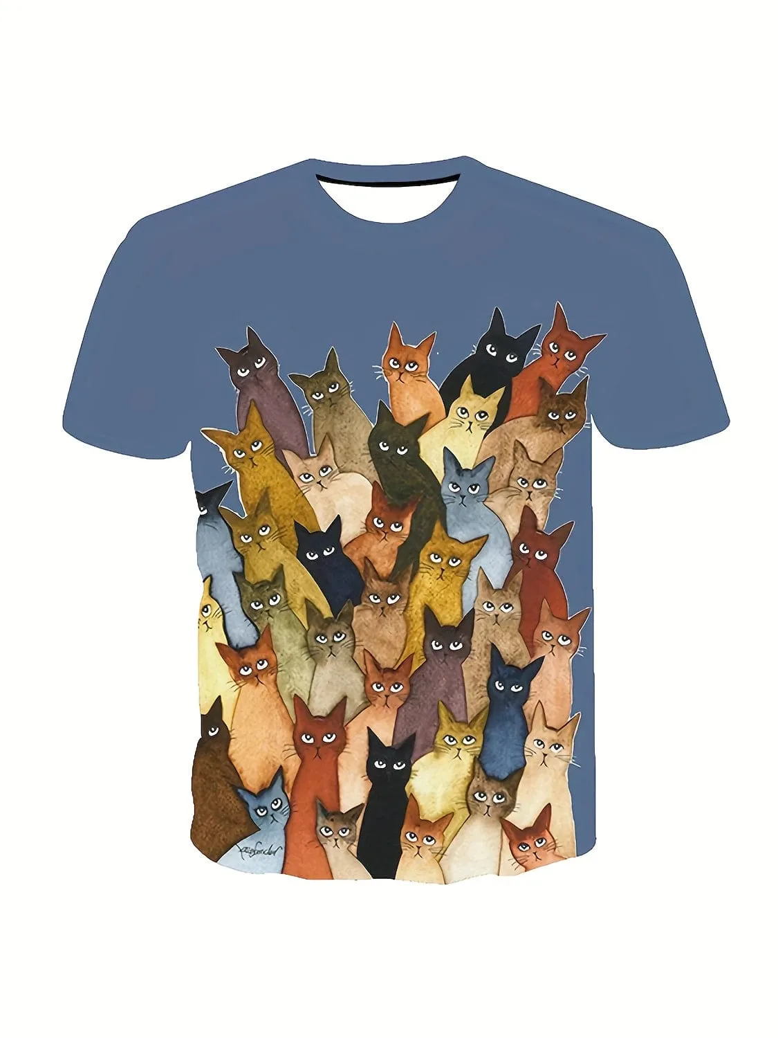 Graphic Cat Print Women's T-shirt with Shoulder Cut-outs