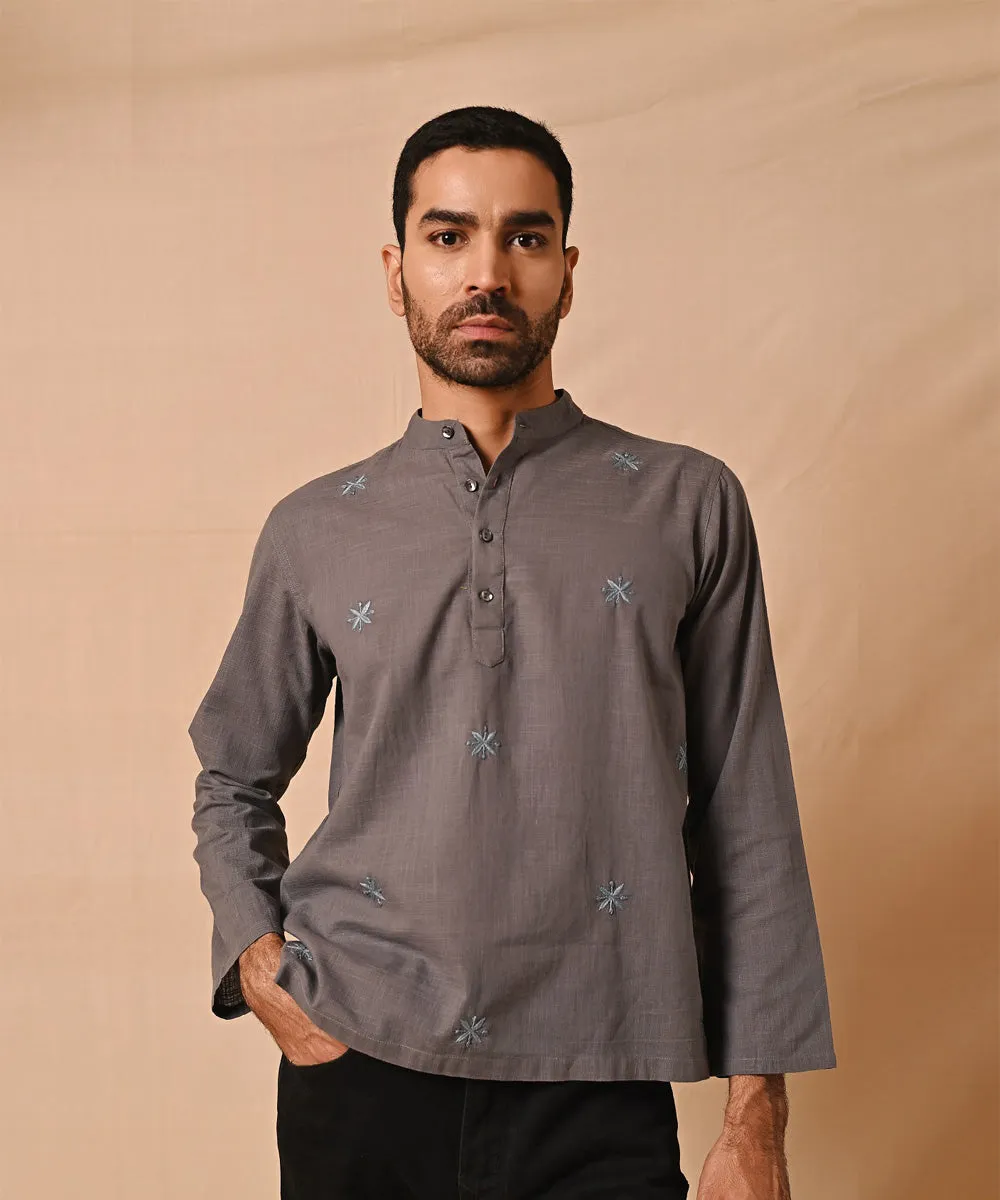 Grey hand embroidered chikankari short kurta