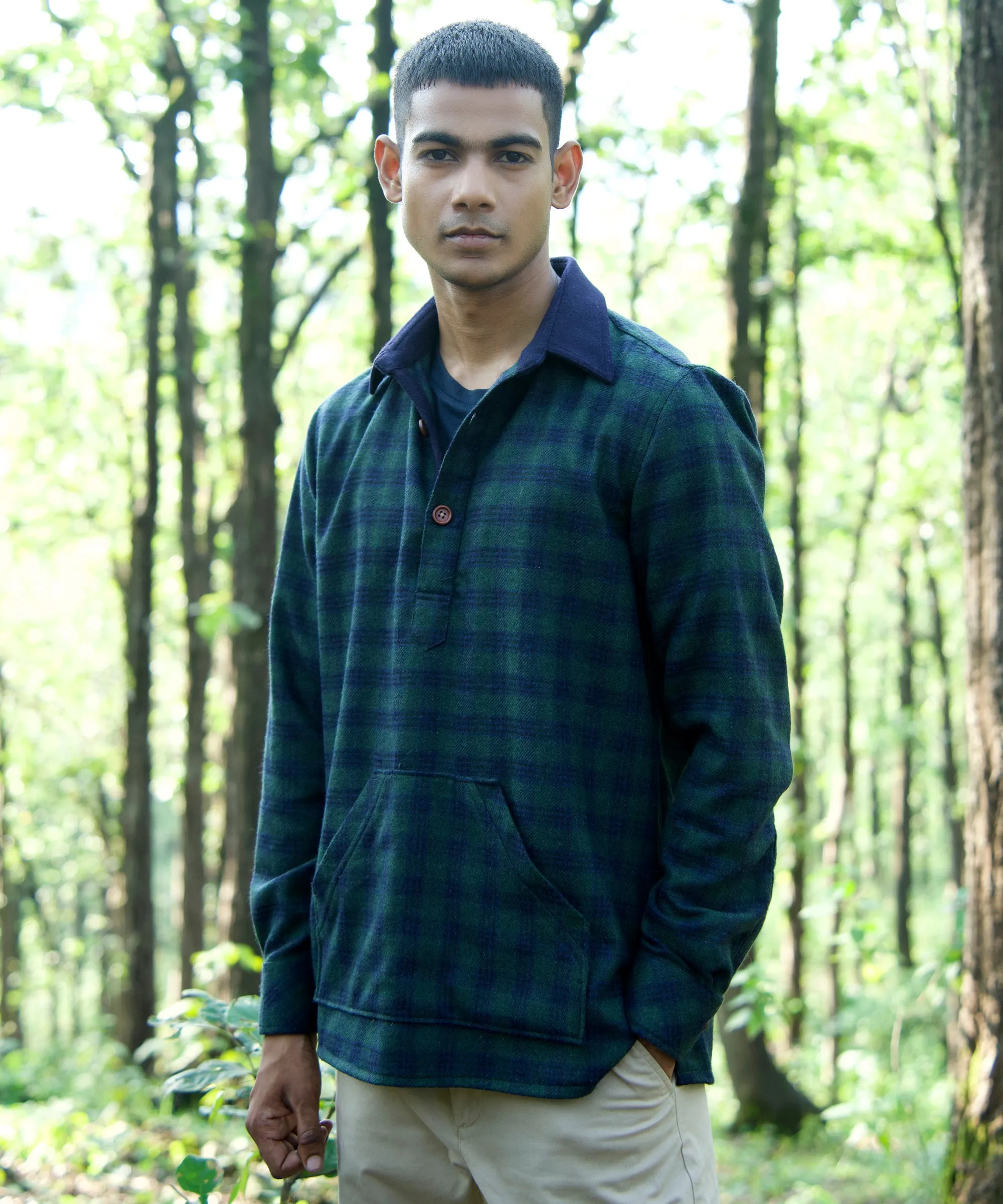 Hunter Green Woollen Popover Shirt