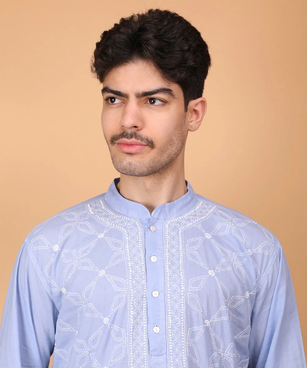 Lilac hand embroidered cotton chikankari kurta