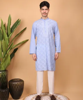 Lilac hand embroidered cotton chikankari kurta