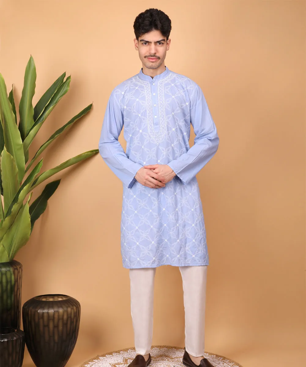 Lilac hand embroidered cotton chikankari kurta