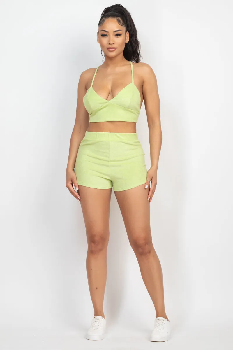 Lime Terry Towel Bralette Top & Mini Shorts Set