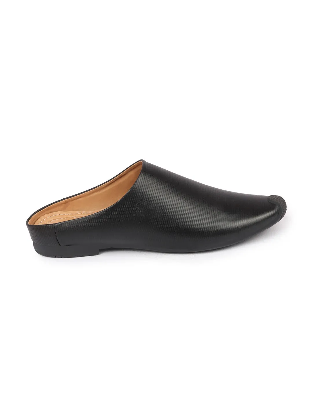 Men Black Back Open Classic Design Textured Slip-On Ethnic Juttis and Mojaris