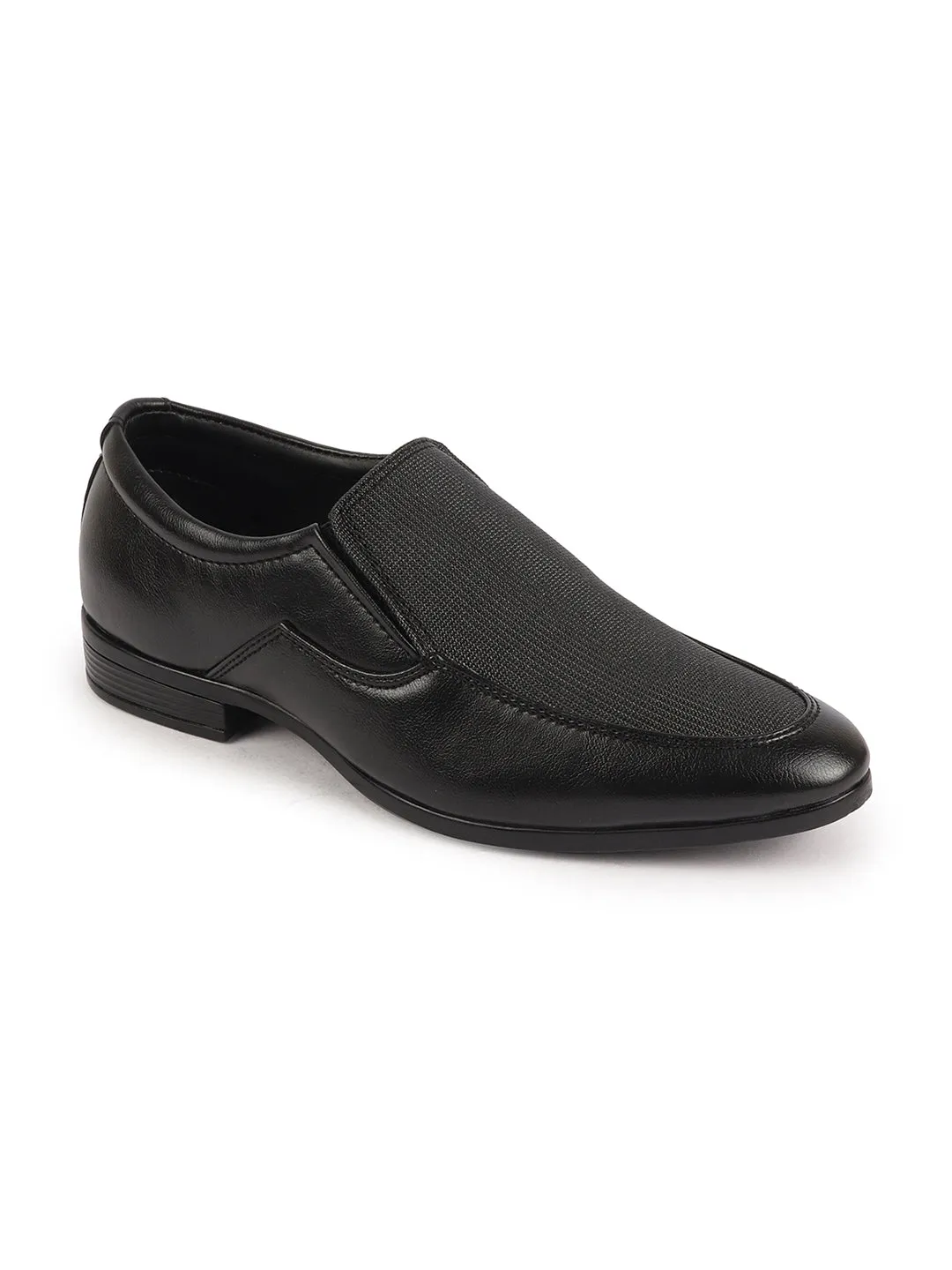 Men Black Formal Office Meeting Textured Slip On Shoes