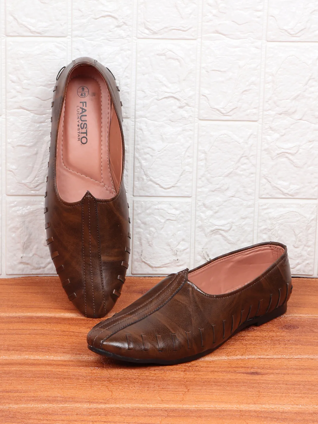 Men Brown Ethnic Slip-On Juttis