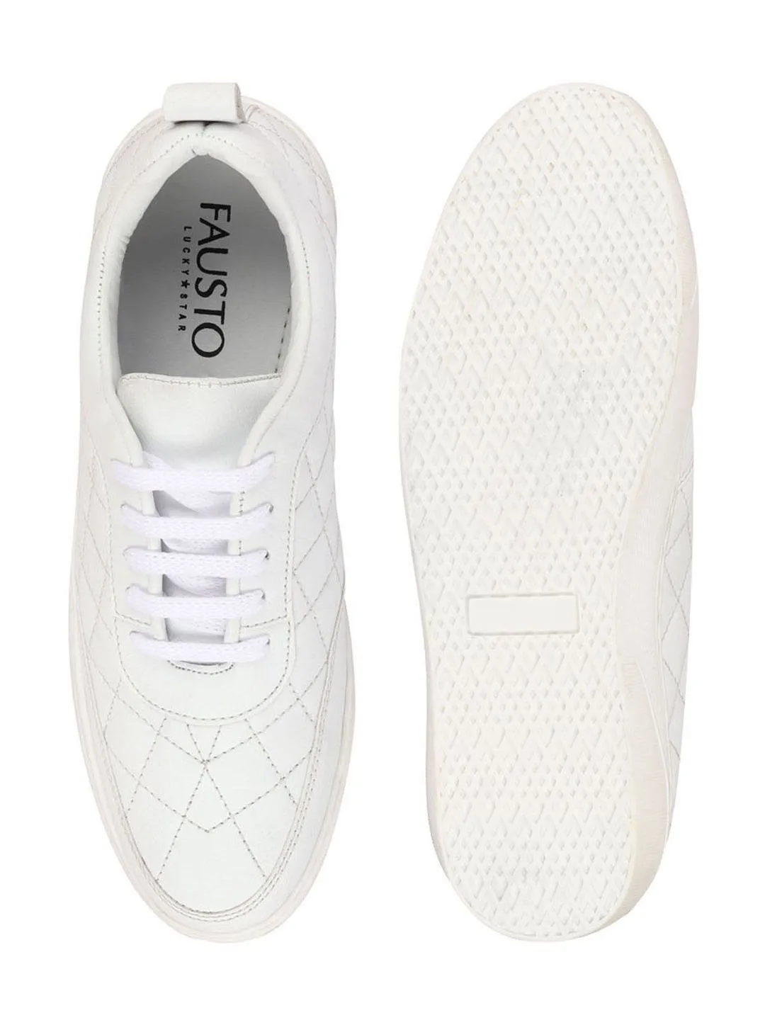 Men White Lace Up Classic Sneakers